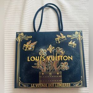 Louis Vuitton Navy Limited Edition Holiday Shopping Bag with Gold Floral Design